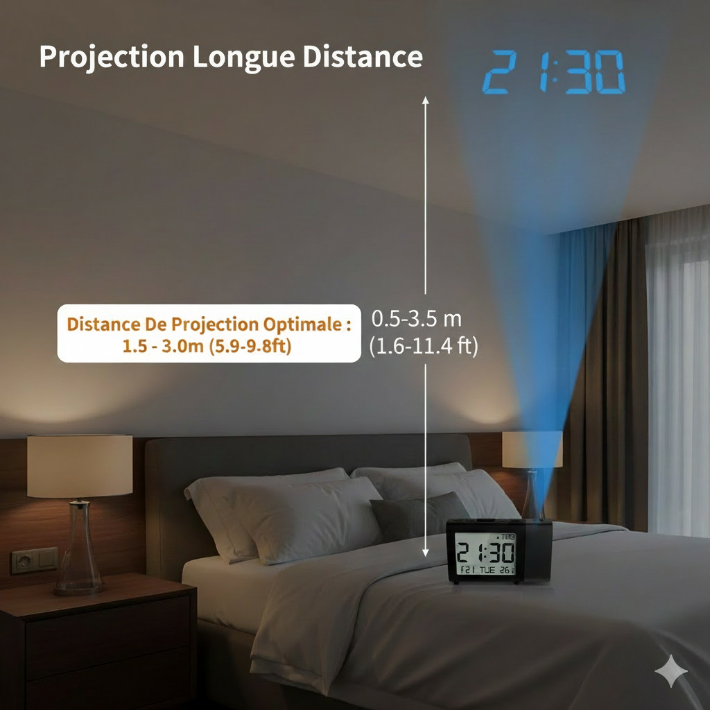 Réveil Projecteur 180° avec Affichage LCD