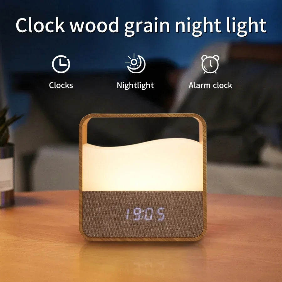 Réveil Lumineux Numérique Design Bois – Veilleuse LED Tactile