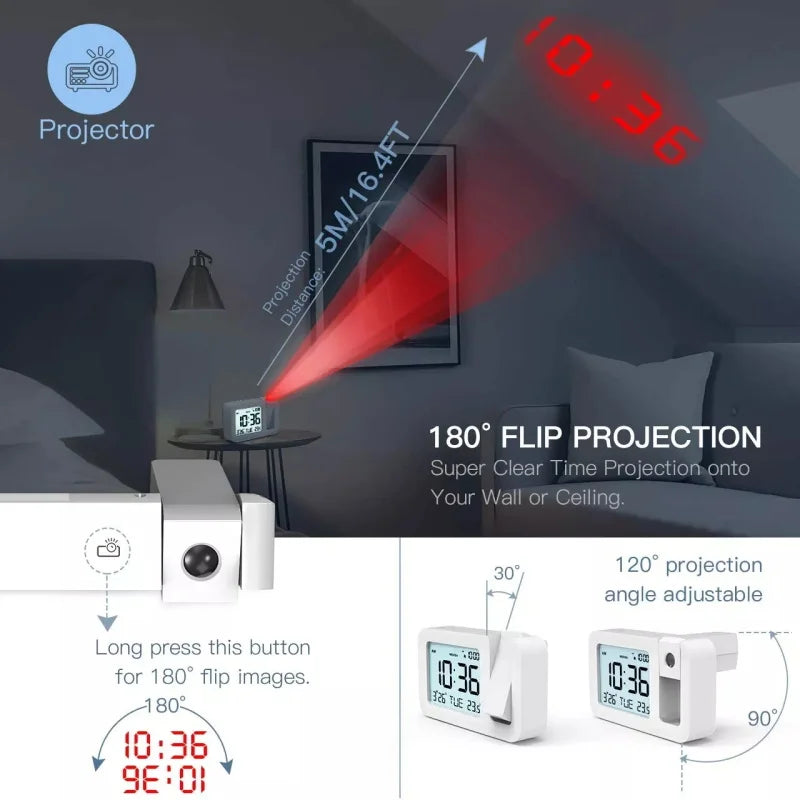 Réveil Projecteur Numérique à Double alarme & USB