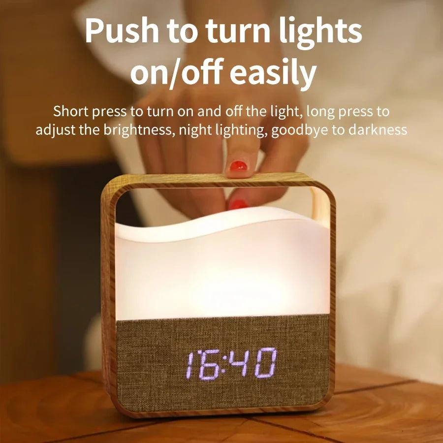 Réveil Lumineux Numérique Design Bois – Veilleuse LED Tactile