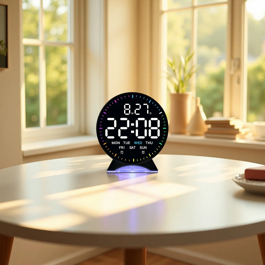 Réveil Digital LED Rond Ambiance Lumineuse