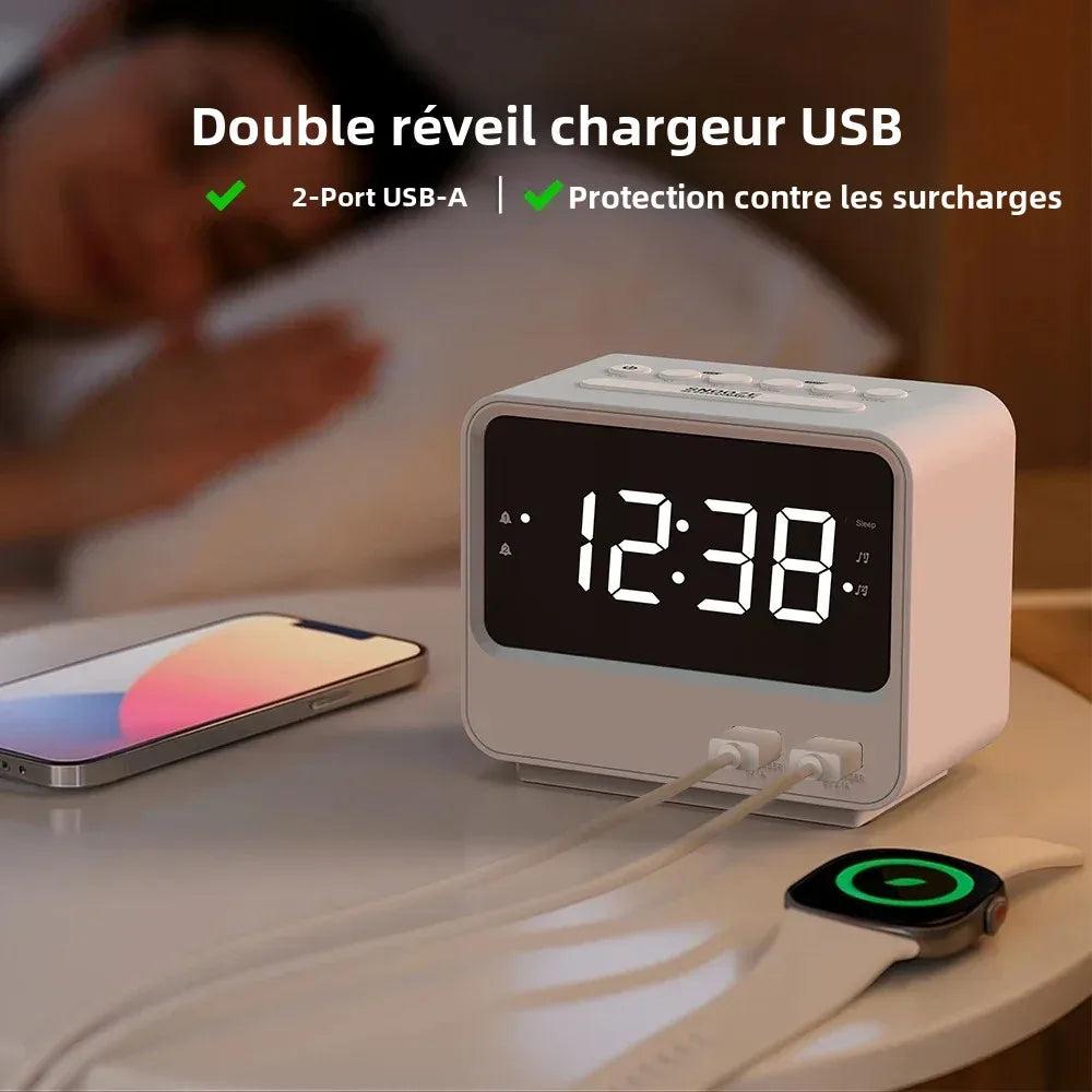 Réveil FM Radio avec Double USB
