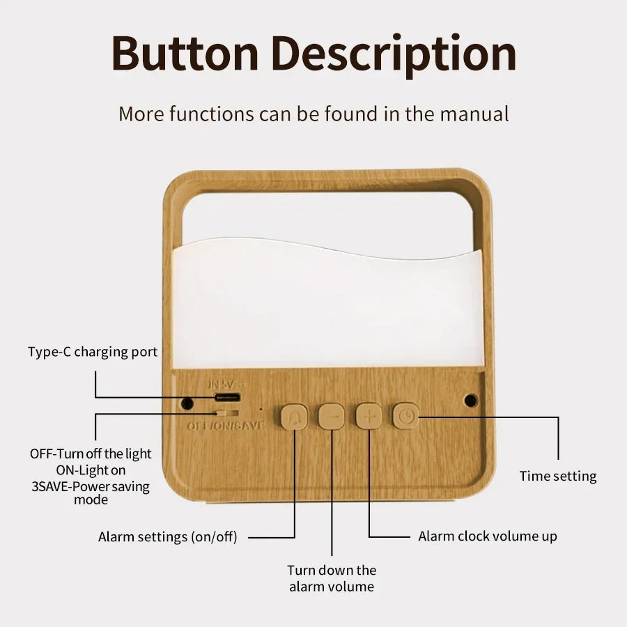 Réveil Lumineux Numérique Design Bois – Veilleuse LED Tactile