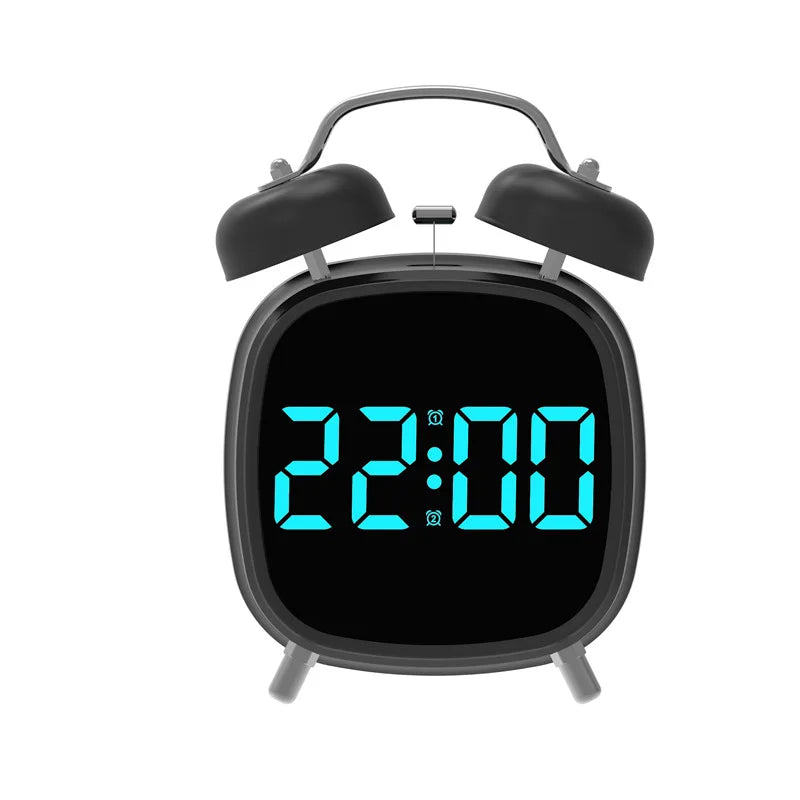 Réveil Digital Double Cloche LED avec Alarme & Affichage Lumineux
