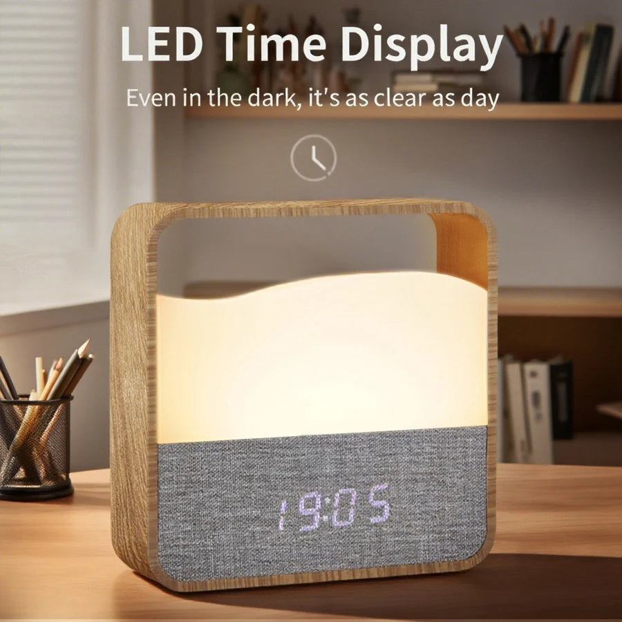 Réveil Lumineux Numérique Design Bois – Veilleuse LED Tactile