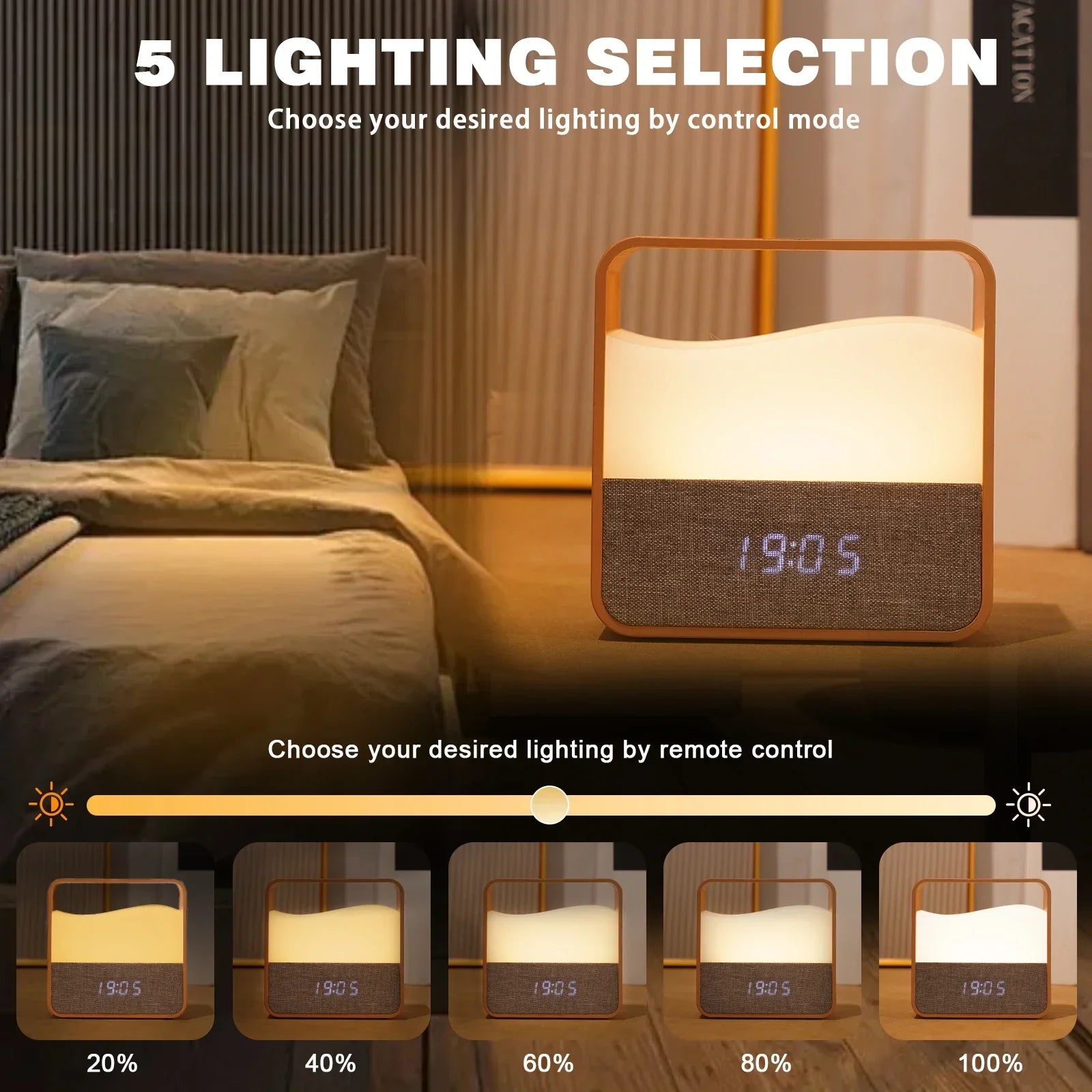 Réveil Lumineux Numérique Design Bois – Veilleuse LED Tactile