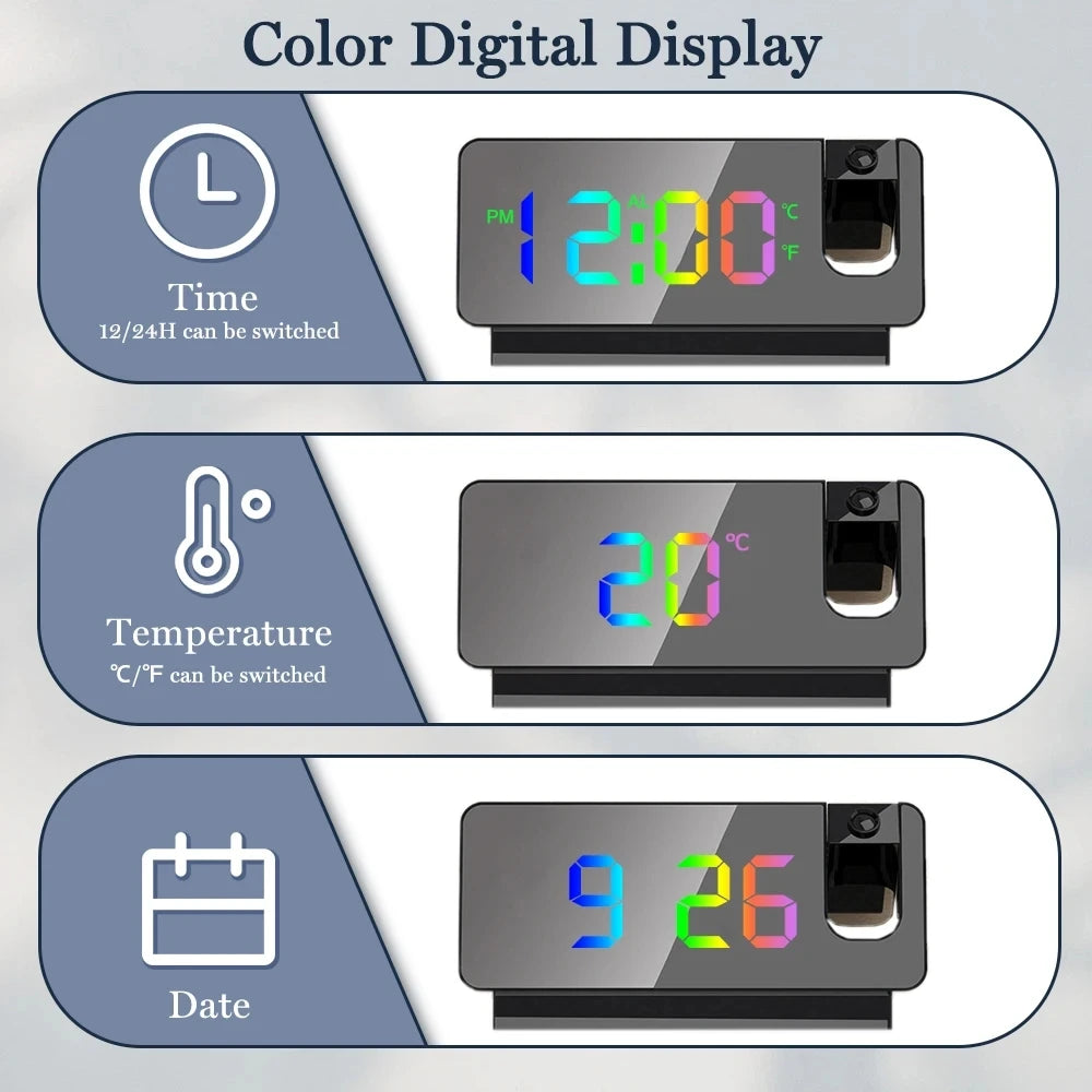 Réveil LED avec Projection 180° Moderne
