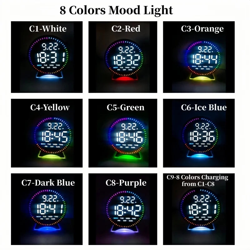 Réveil Digital LED Rond Ambiance Lumineuse