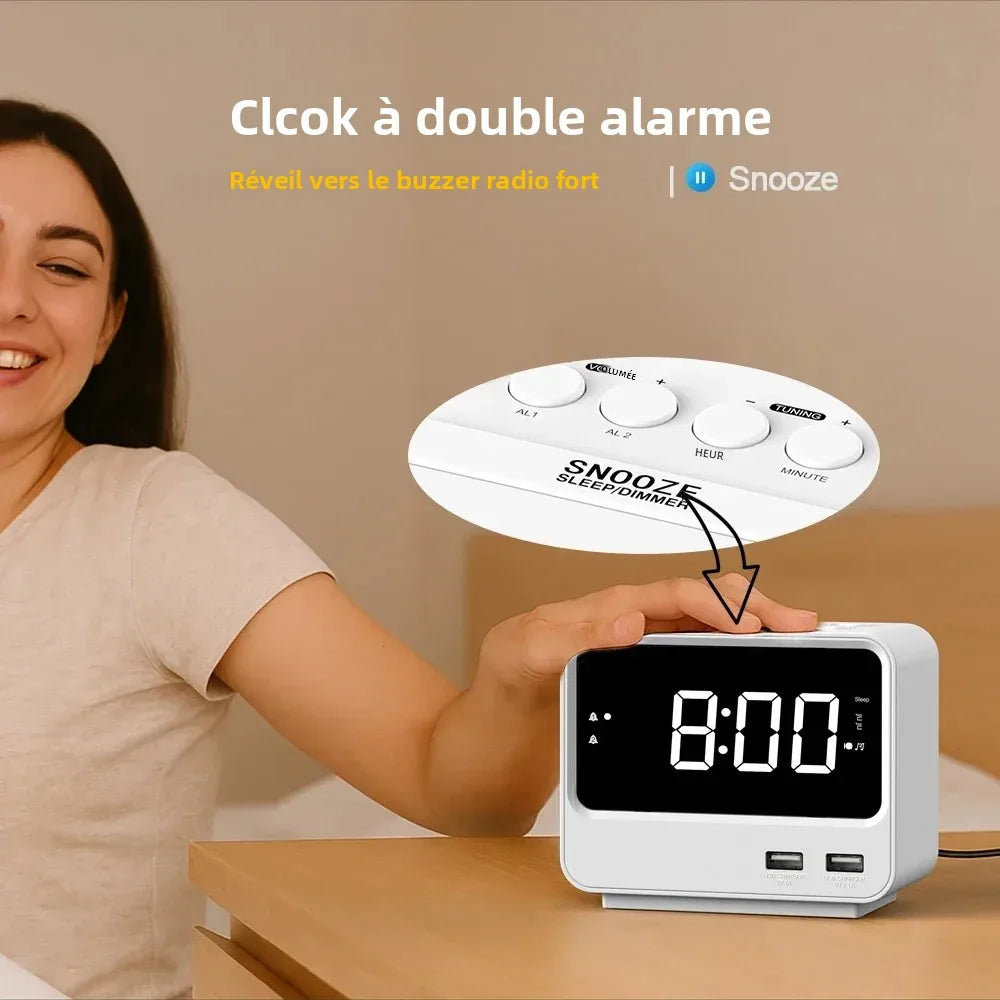 Réveil FM Radio avec Double USB