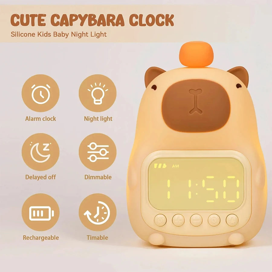 Réveil Capybara LED Enfant Rechargeable & Veilleuse Douce