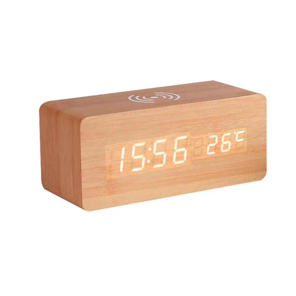 Réveil Digital en Bois avec Charge Sans Fil