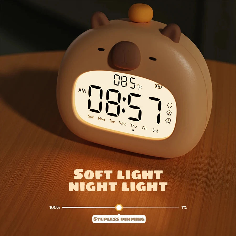 Réveil Capybara LED Enfant Rechargeable & Veilleuse Douce